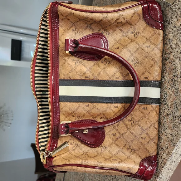 L.A.M.B. Tan and Burgundy Tote Bag - Picture 2 of 9